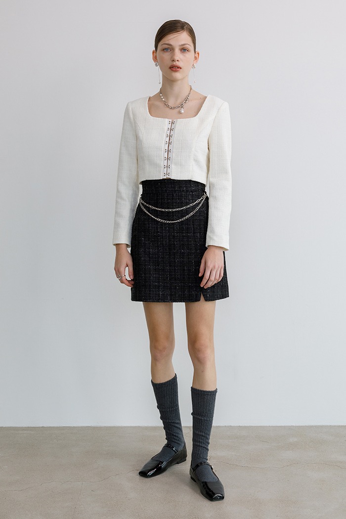[Sample] Tweed chain skirt (black)