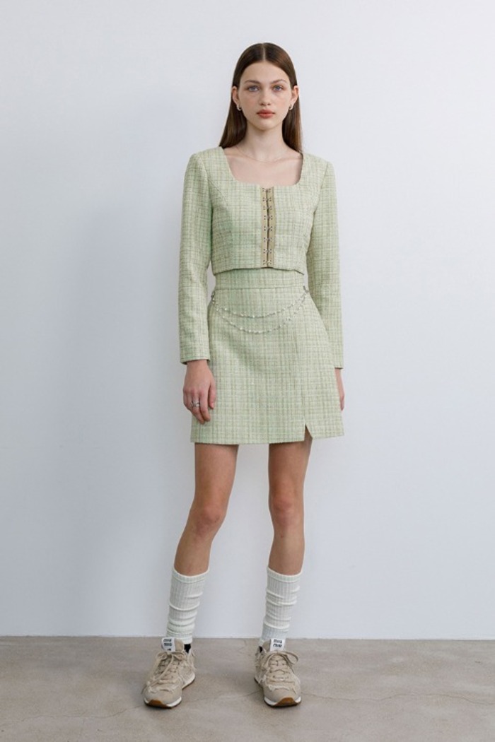 [Sample] Tweed chain skirt (green)