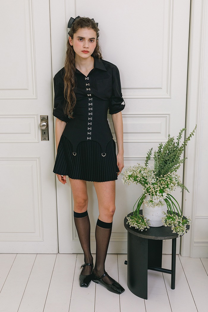 [Sample] Corset hook pleats skirt set (black)