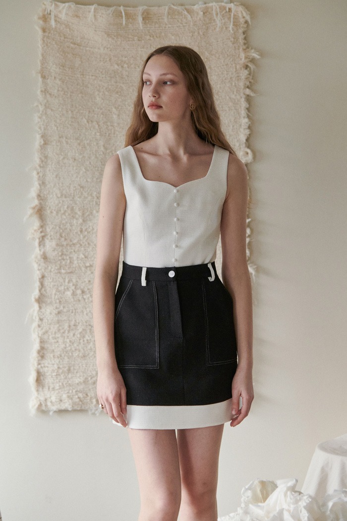 [REURB] Pocket tweed skirt (black)