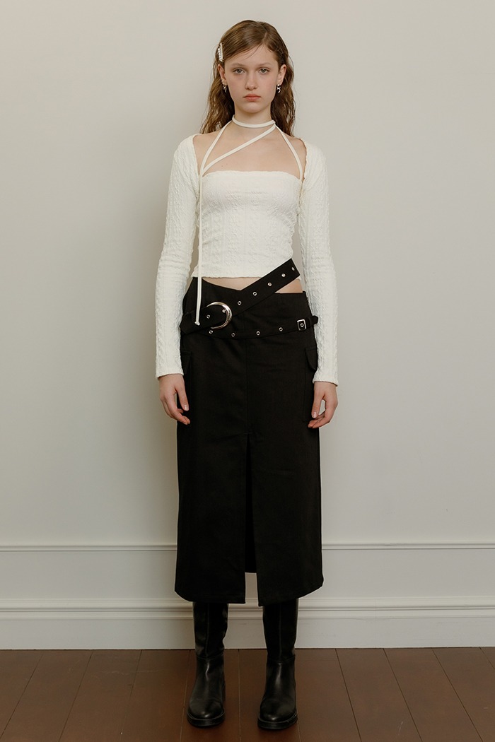 [Sample] Unbalanced belt cargo skirt (black)