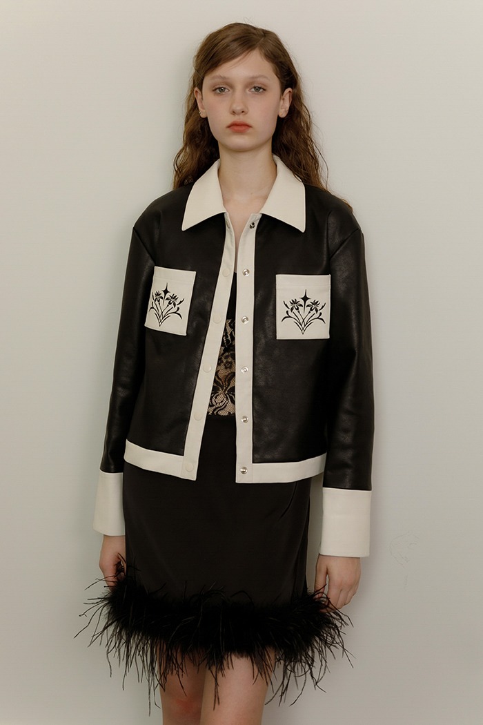 [Sample] Art nouveau embroidery leather jacket (black)